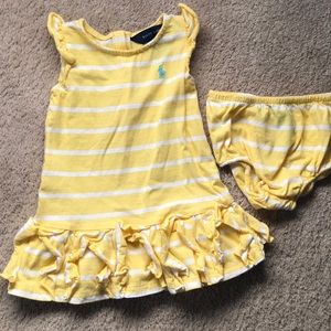 Yellow & white striped Ralph Lauren Dress+Bloomers